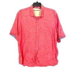 Report Collection Shirt 100% Linen Short Sleeve Tropical Beach Red Pink Mens XL
